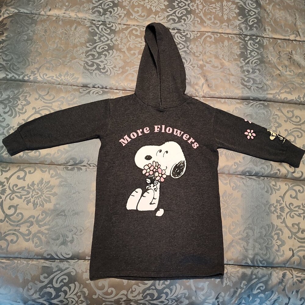 Peanuts "More Flowers" dark gray hoodie sweatshirt, exc. used cond. sz XS (4-5)